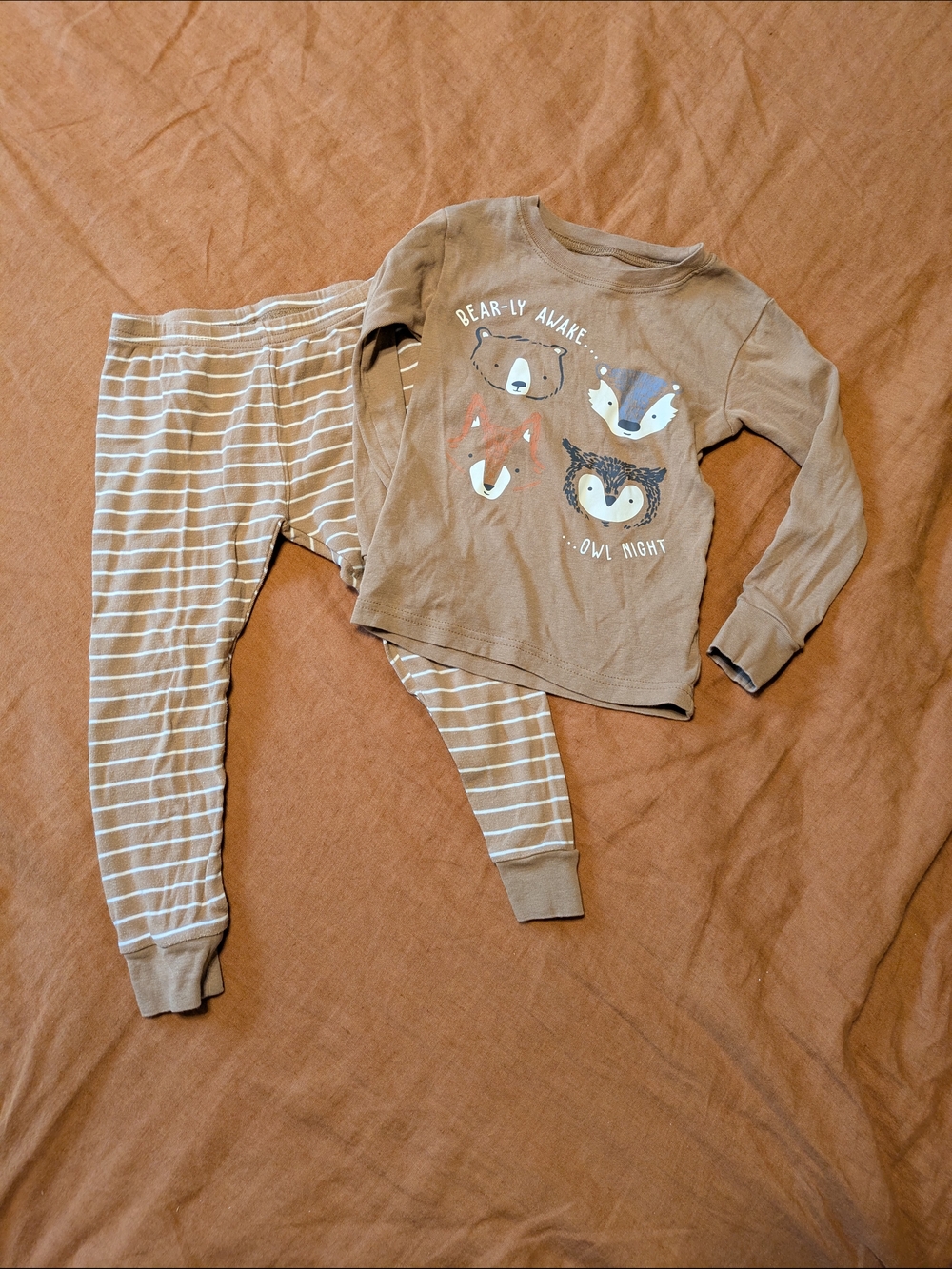 Carter's Brown Woodland Animals Pajama Set with Striped Pants